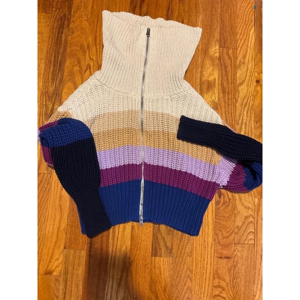 Small aerie double full zip chunky sweater black blue, purple, magenta, beige ta